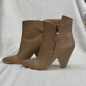 Mackinj Tan Ankle Booties with pointed toe. Side zipper closure